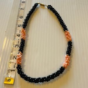 Vintage angel skin pink coral, black onyx, twisted beads, necklace, choker
